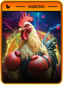 Sabong rooster fighting game card with rooster battle mechanics